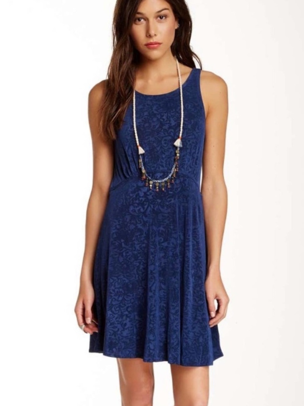 FREE PEOPLE Dark Blue Lady Jane Floral Lace Keyhole Back Dress - XS